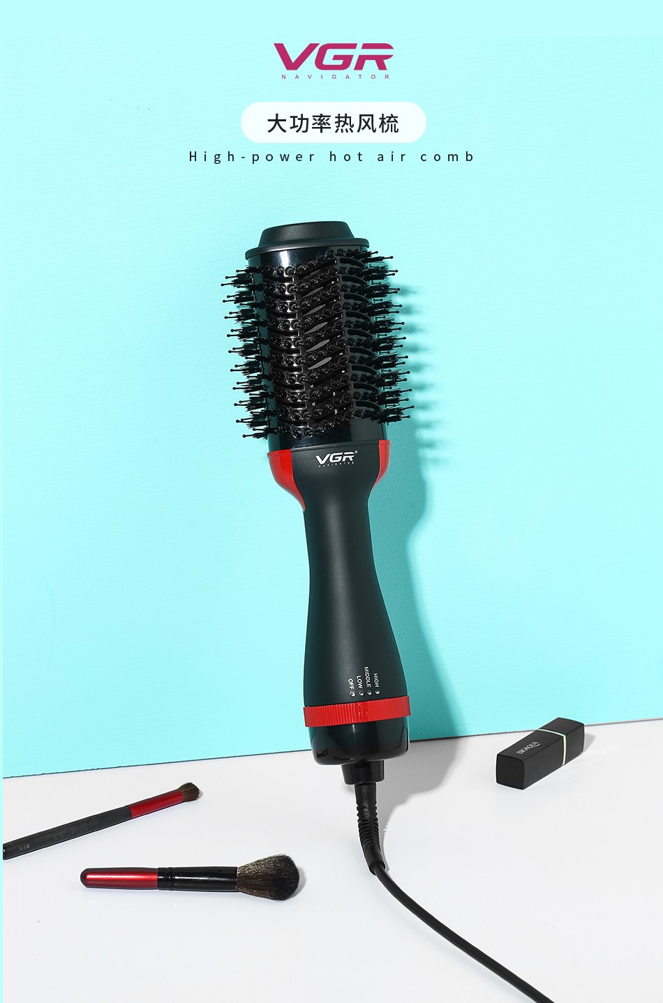 V-416 Household curling iron, powerful wind force, negative ion hair care, hot air comb, salon curling comb pic 1