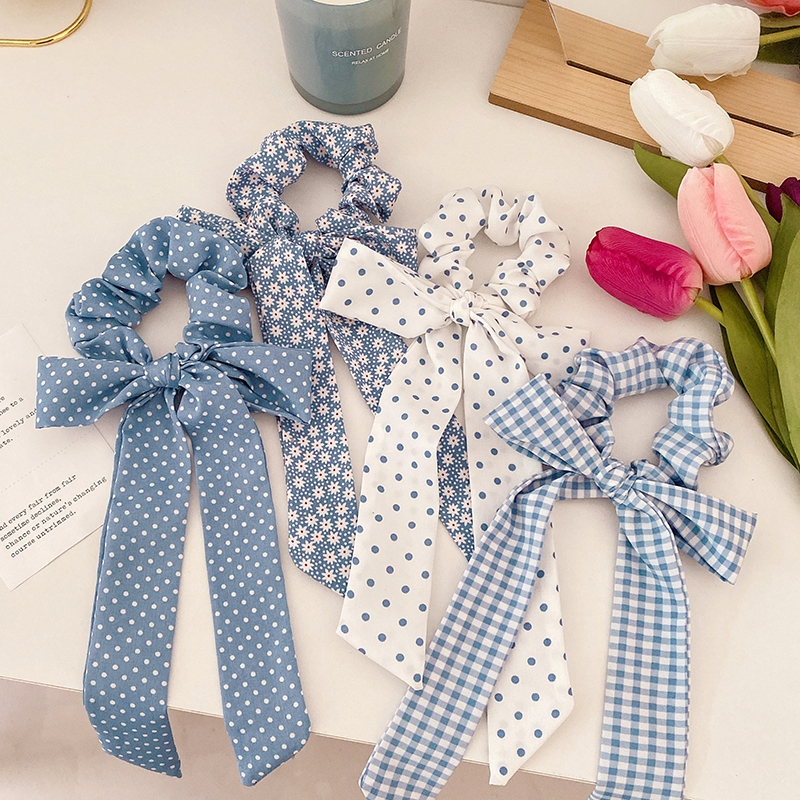 清新波点蝴蝶结发带女绑发头绳发饰头饰发绳发圈皮筋女扎头大肠圈