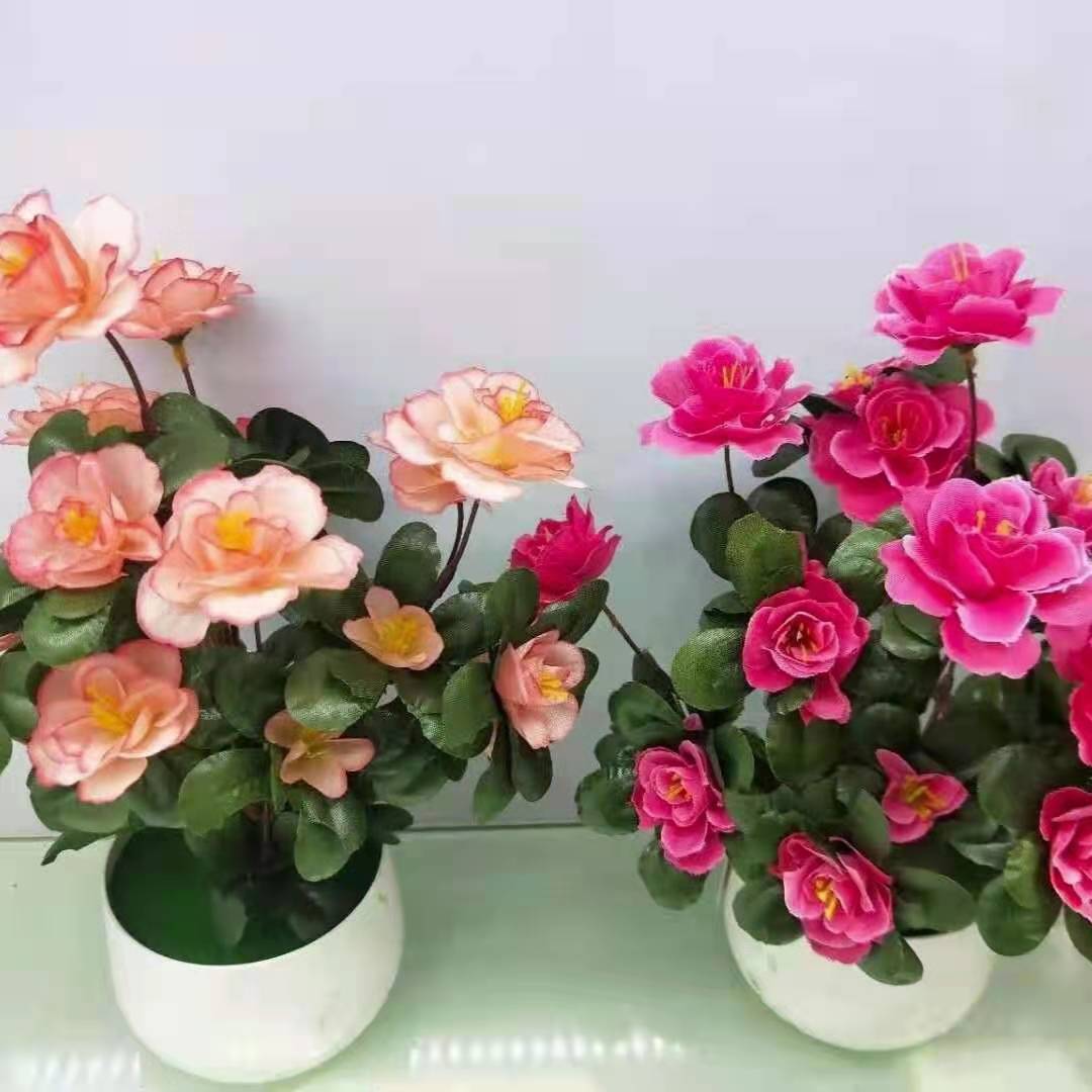 Rhododendron 7-prong artificial flower potted plant, creative bonsai, artificial decorative item, home flower and green plant, table decoration, artificial living room arrangement