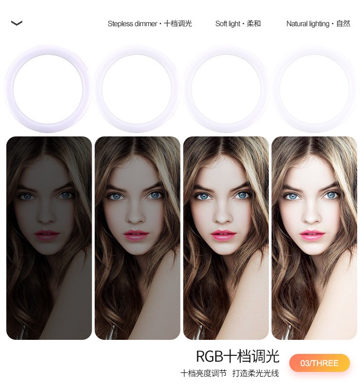 厂家直销RGB直播补光灯炫彩主播美颜灯10寸七彩色创意摄影环形灯详情图9