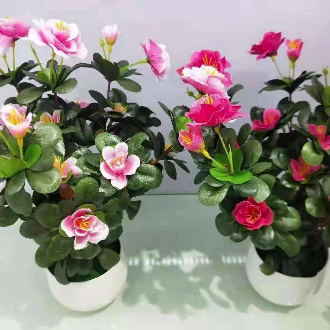 Rhododendron artificial flower potted plants, creative bonsai, artificial ornaments, home flowers and green plants, table decorations, artificial living room furnishings