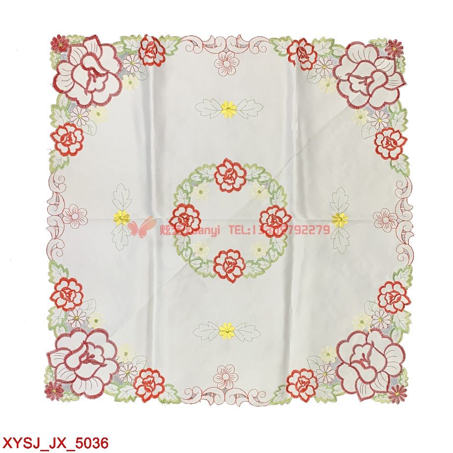 炫艺绣品 欧式绣花方桌布批发定制电脑绣花镂空绣花布艺桌布
