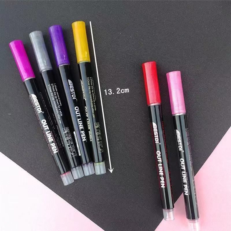 Cross-border Amazon double-line pen, color planner pen, dreamy metal outline pen, hand-drawn 12-color highlighter pen, marker pen Application Scenario
