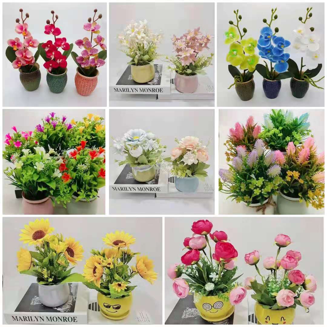Living room artificial flower home decorations, simulated flower ceramic POTS, floral arrangements, bedroom high-fidelity potted plant placement and decoration