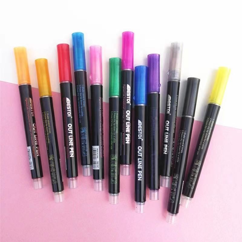 Cross-border Amazon double-line pen, color planner pen, dreamy metal outline pen, hand-drawn 12-color highlighter pen, marker pen detail image 7