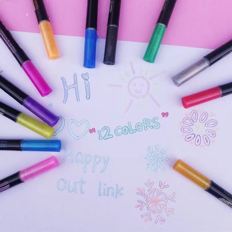 Cross-border Amazon double-line pen, color planner pen, dreamy metal outline pen, hand-drawn 12-color highlighter pen, marker pen detail image 13