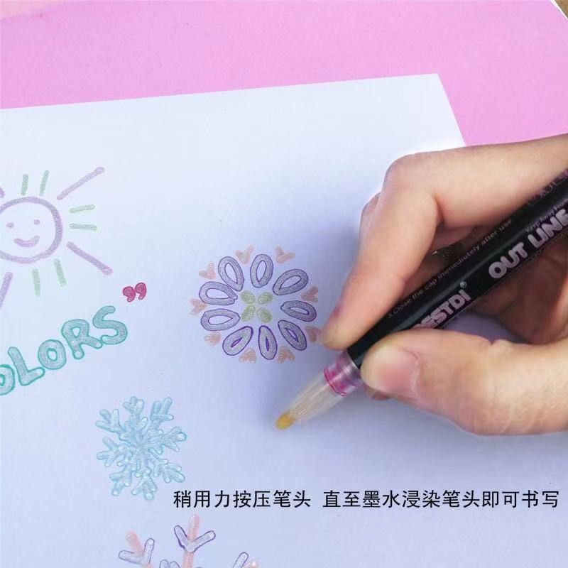 Cross-border Amazon double-line pen, color planner pen, dreamy metal outline pen, hand-drawn 12-color highlighter pen, marker pen detail image 6