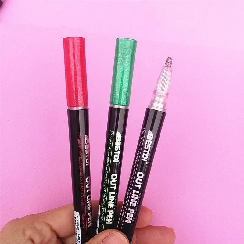 Cross-border Amazon double-line pen, color planner pen, dreamy metal outline pen, hand-drawn 12-color highlighter pen, marker pen detail image 9