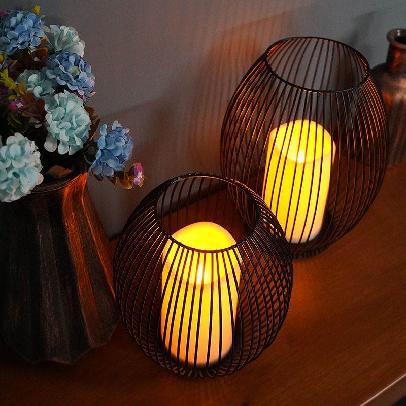 Nordic minimalist iron candlestick decoration, led simulation candle holder, coffee restaurant, creative indoor home craft details Picture