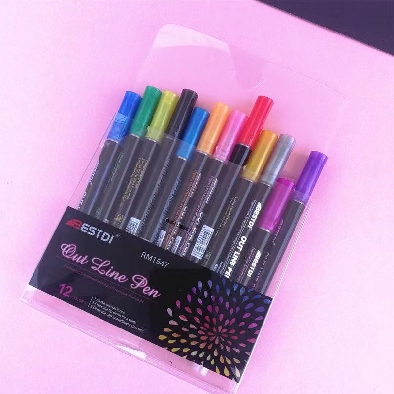Cross-border Amazon double-line pen, color planner pen, dreamy metal outline pen, hand-drawn 12-color highlighter pen, marker pen detail image 4