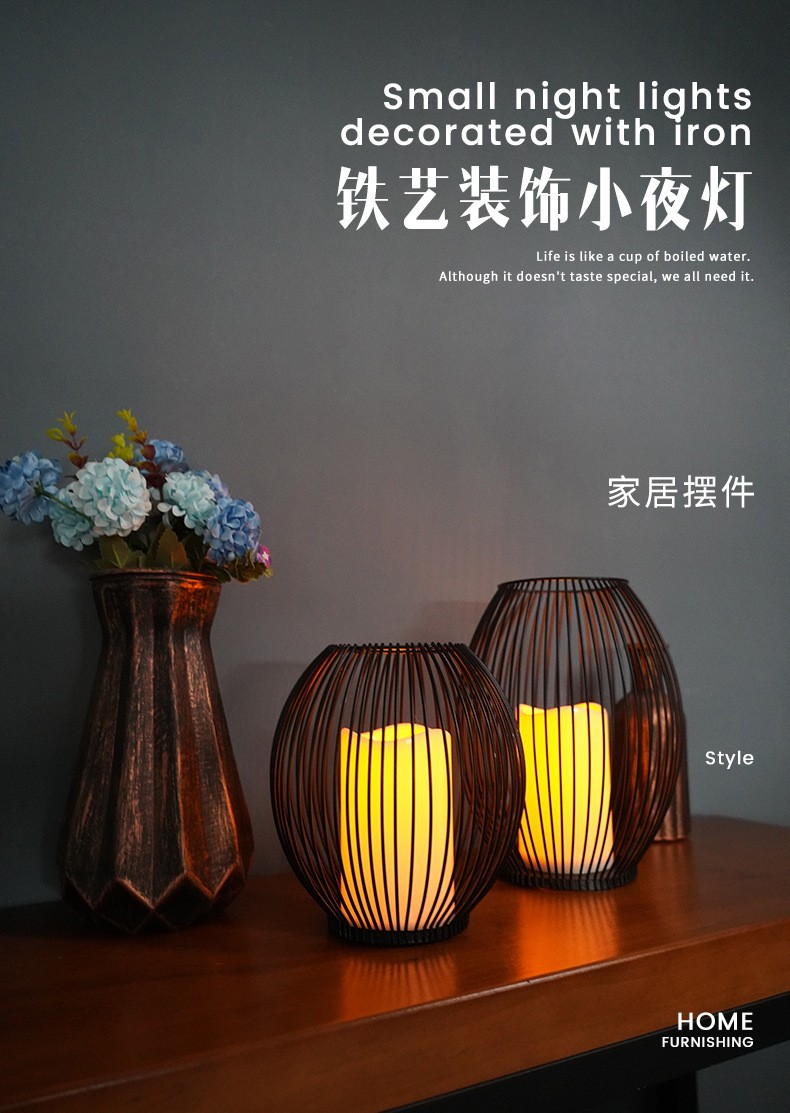 Nordic minimalist iron candlestick decoration, led simulation candle holder, coffee restaurant, creative indoor home craft detail image 1