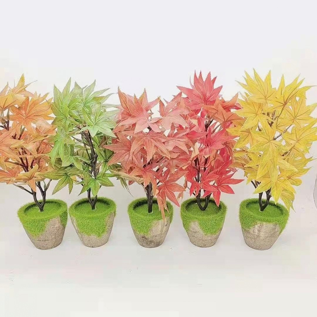 Artificial maple leaf trees, plastic artificial leaves, living room green plants, potted plants, four-season courtyard home bonsai, and rural landscape matching detail image 1