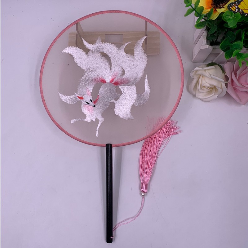 透明刺绣宫扇汉服双面绣花扇子古风团扇中国风复古真丝线扇子详情图17