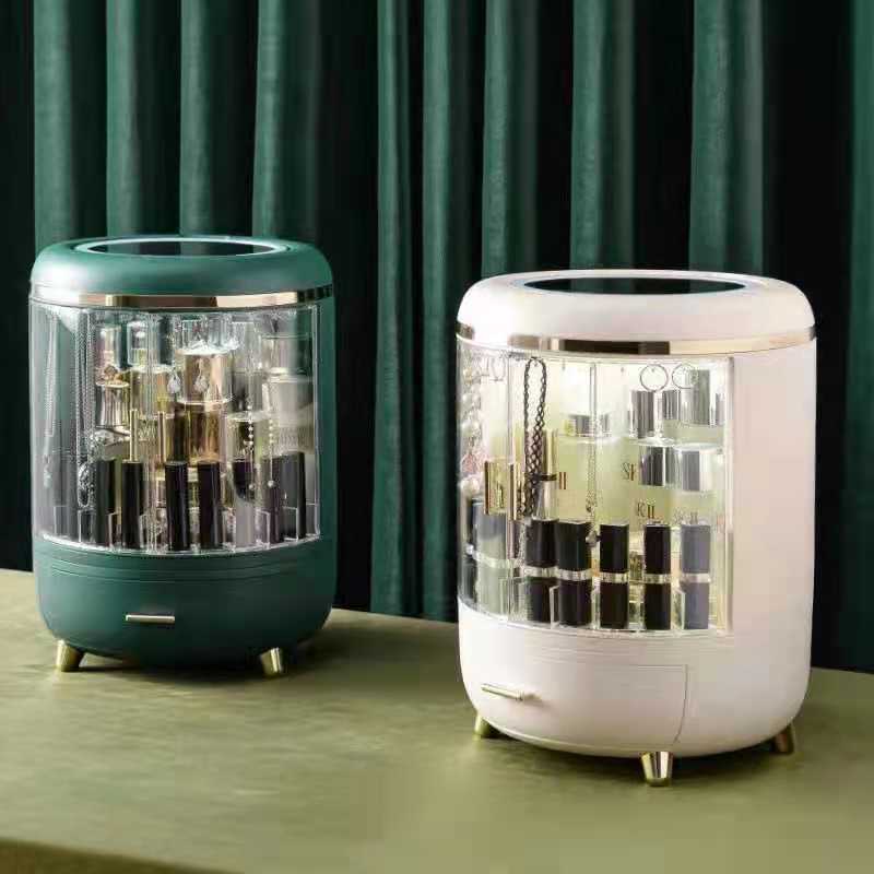 新款圆柱形透明化妆品分格收纳盒多功能桌面杂物整理盒抽屉首饰盒