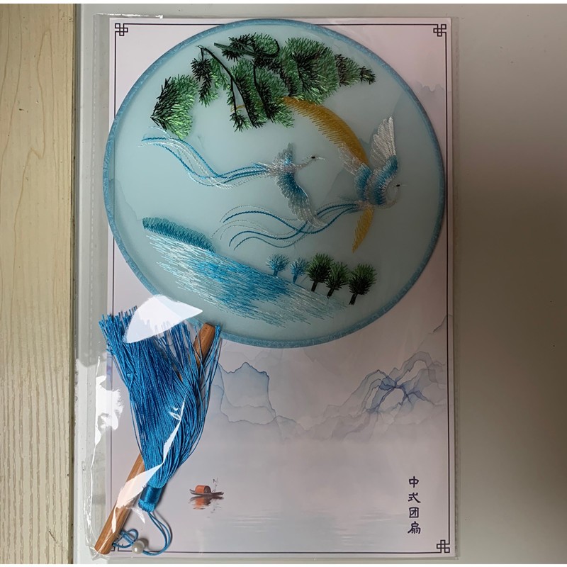 透明刺绣宫扇汉服双面绣花扇子古风团扇中国风复古真丝线扇子详情图3