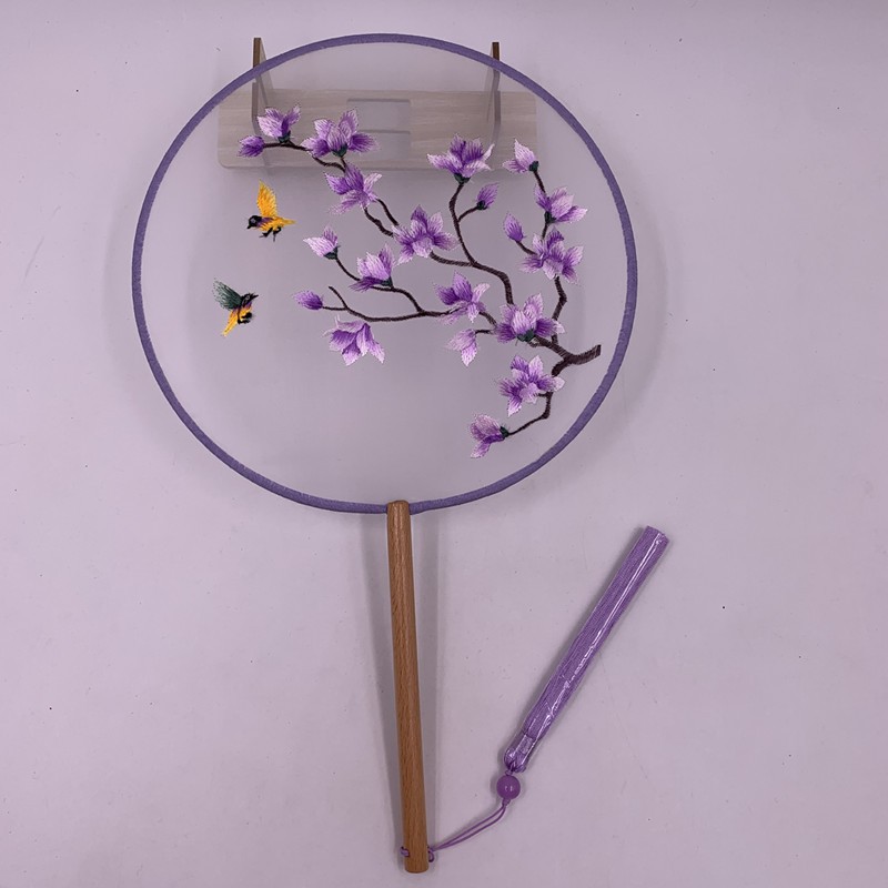 透明刺绣宫扇汉服双面绣花扇子古风团扇中国风复古真丝线扇子详情图9