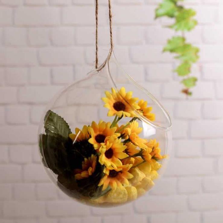 Hanging glass vase green straw hydroponic plant glass bottle bottle creative handmade glass