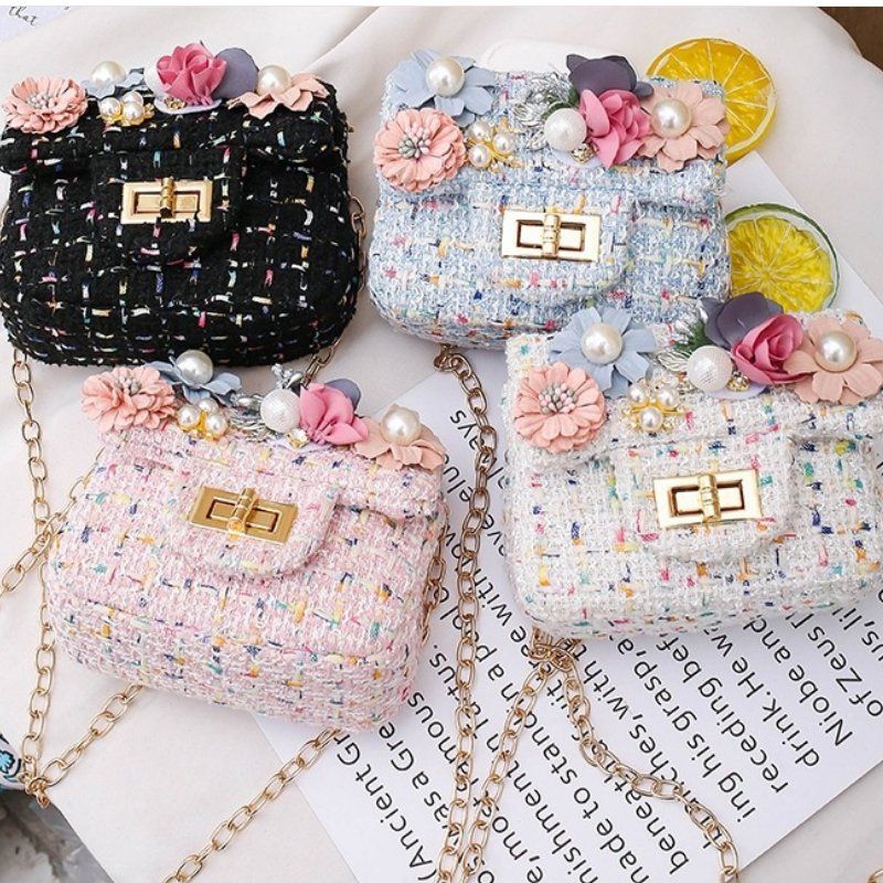 New Korean version pearl hand-held little princess coin purse, children's single-shoulder bag, cute baby, cute flower crossbody trendy bag