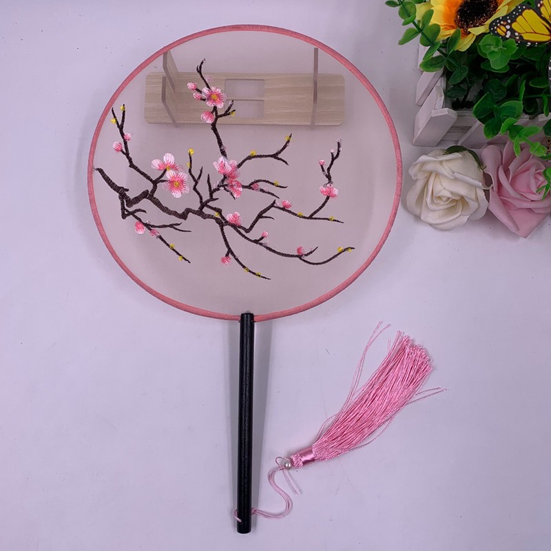 透明刺绣宫扇汉服双面绣花扇子古风团扇中国风复古真丝线扇子详情图15