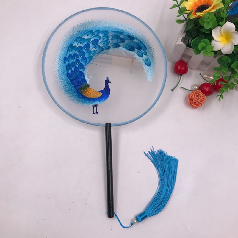 透明刺绣宫扇汉服双面绣花扇子古风团扇中国风复古真丝线扇子详情图20