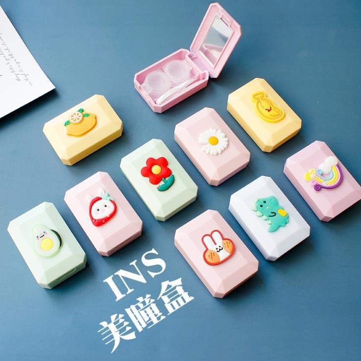 A variety of creative cartoon, simple and portable soft rubber acrylic patterned contact lens cases detail image 4