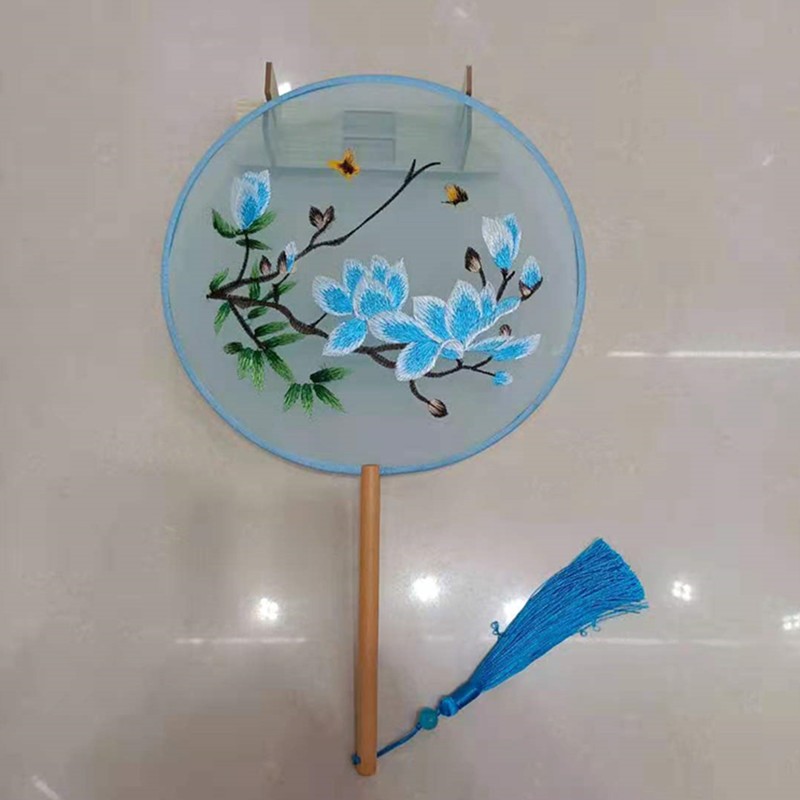 透明刺绣宫扇汉服双面绣花扇子古风团扇中国风复古真丝线扇子详情图7