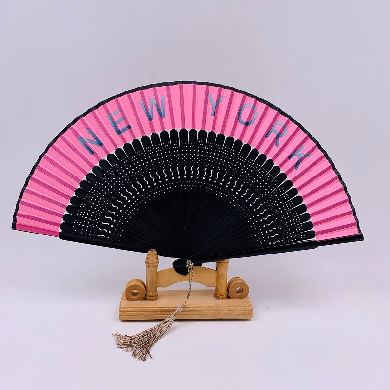 扇子欧美风 竹扇定制折扇网红扇广告扇镂空扇骨烤漆边扇细节图