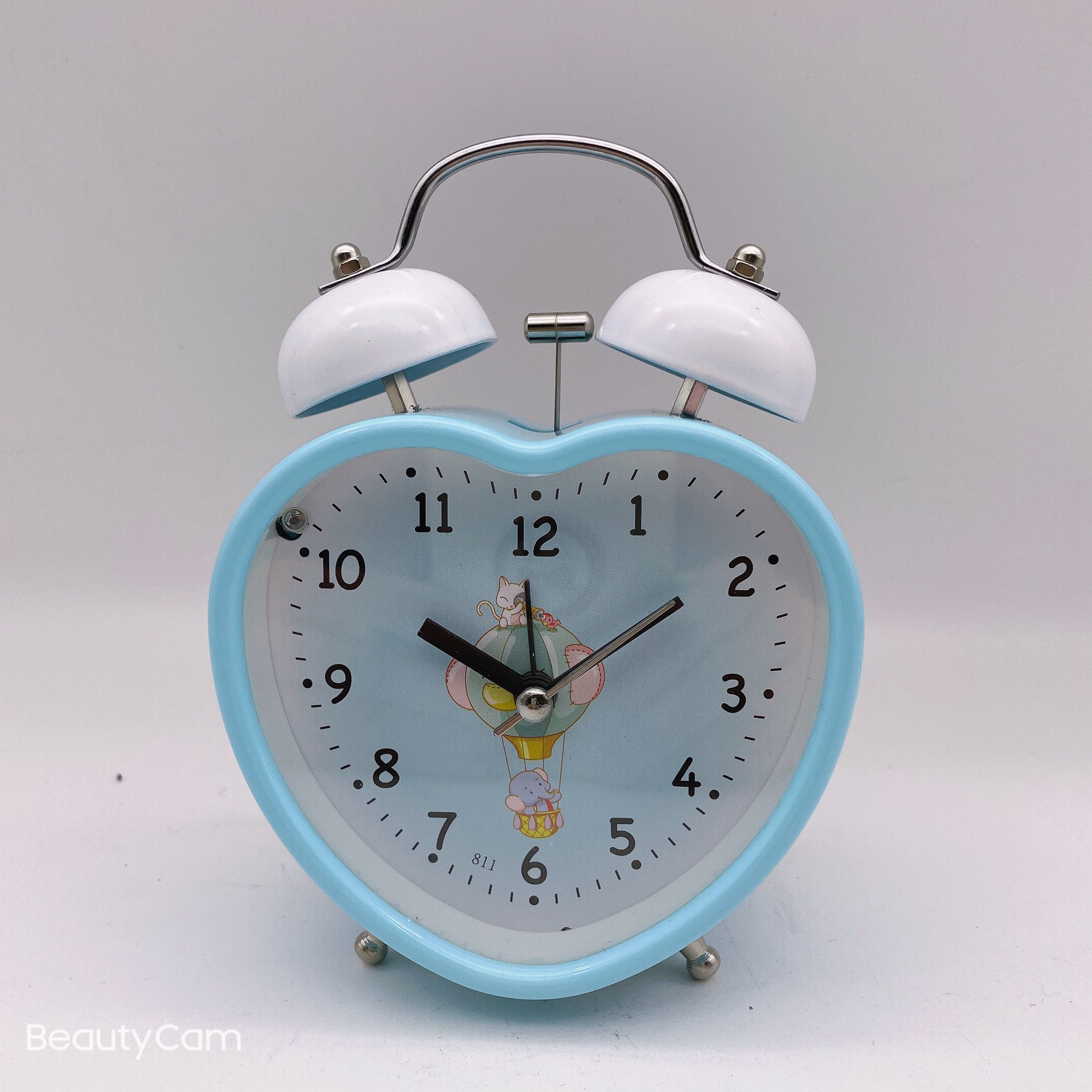 Bedroom cartoon children's silent bedside luminous metal heart-shaped bell alarm clock display box packaging details Picture
