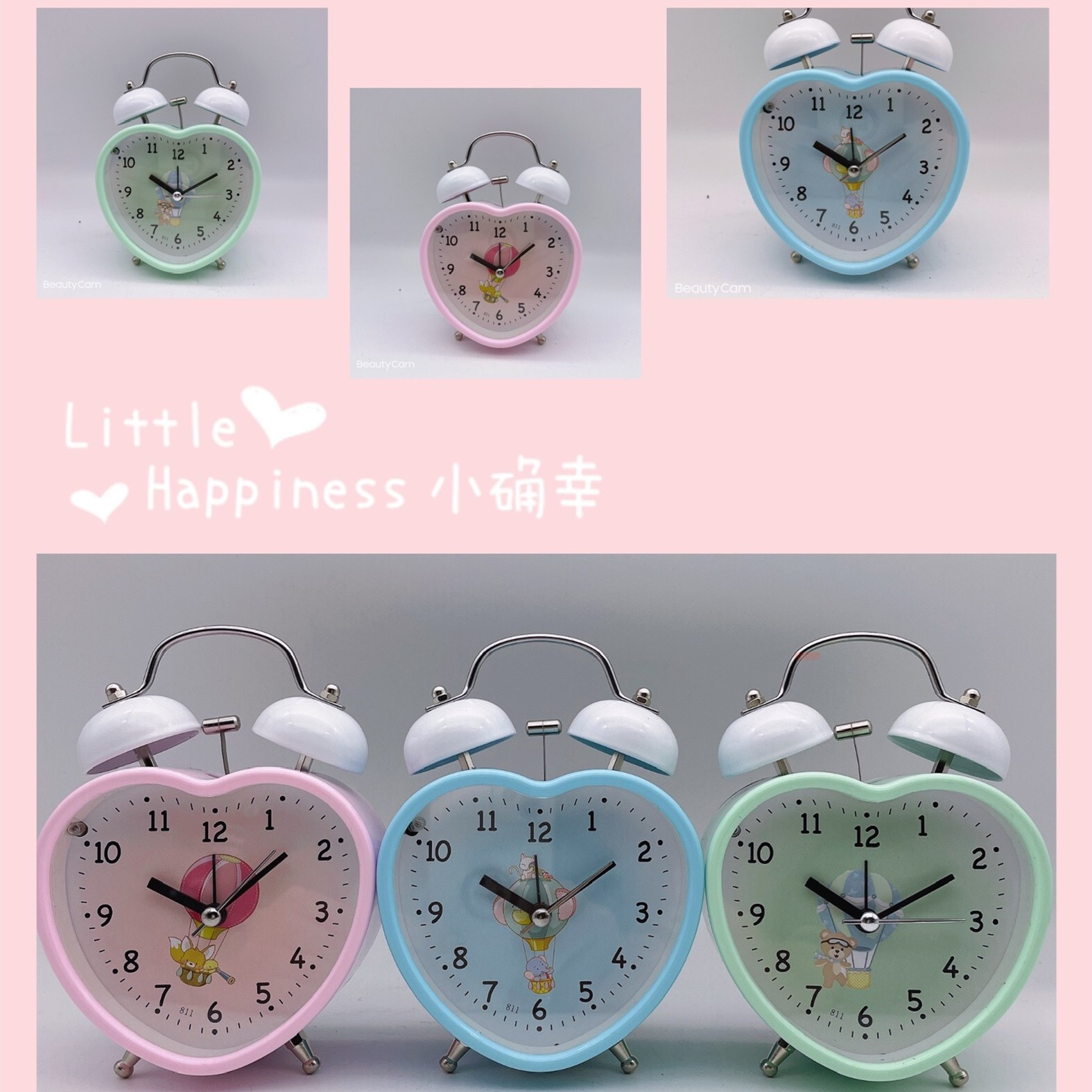 Bedroom cartoon children's silent bedside luminous metal heart-shaped bell alarm clock display box packaging detail image 1