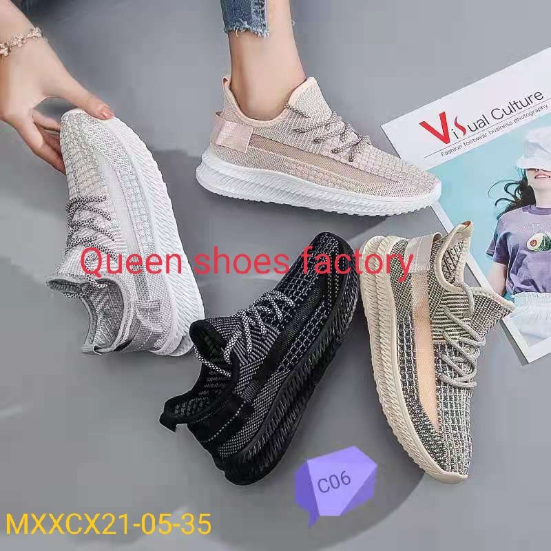 shoes2021时尚新款女鞋飞织网面透气鞋女款系带防滑软底运动鞋