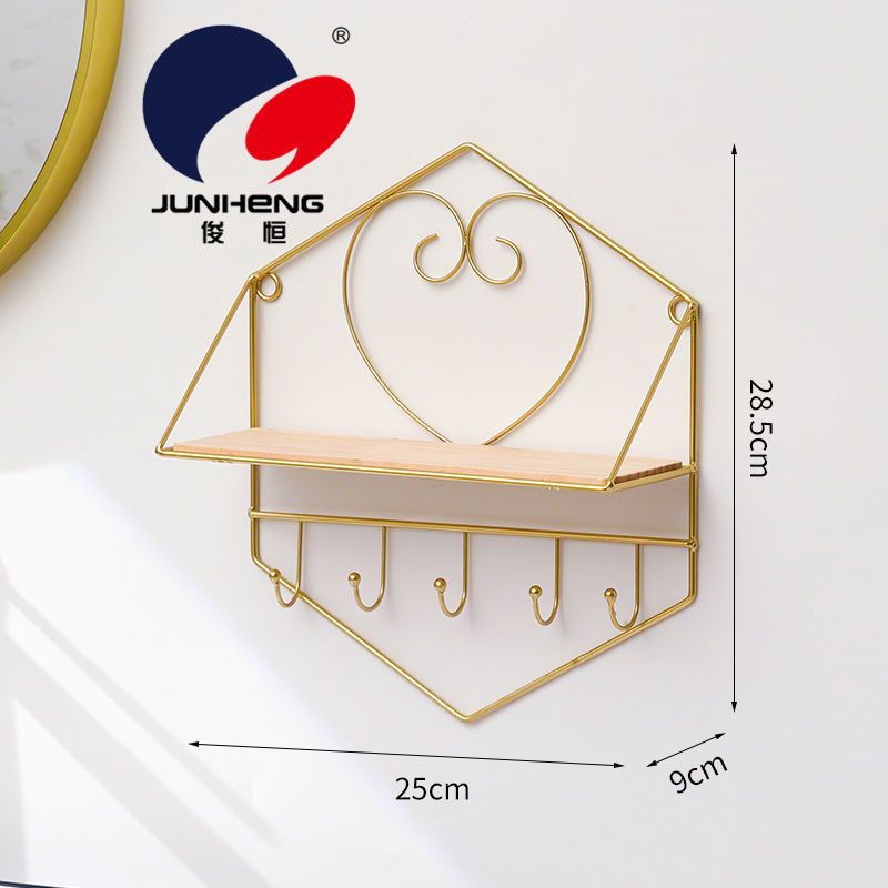 Nordic iron art wall hanging ornaments Iron art hexagonal storage shelf Nordic style bathroom bedroom living room wall