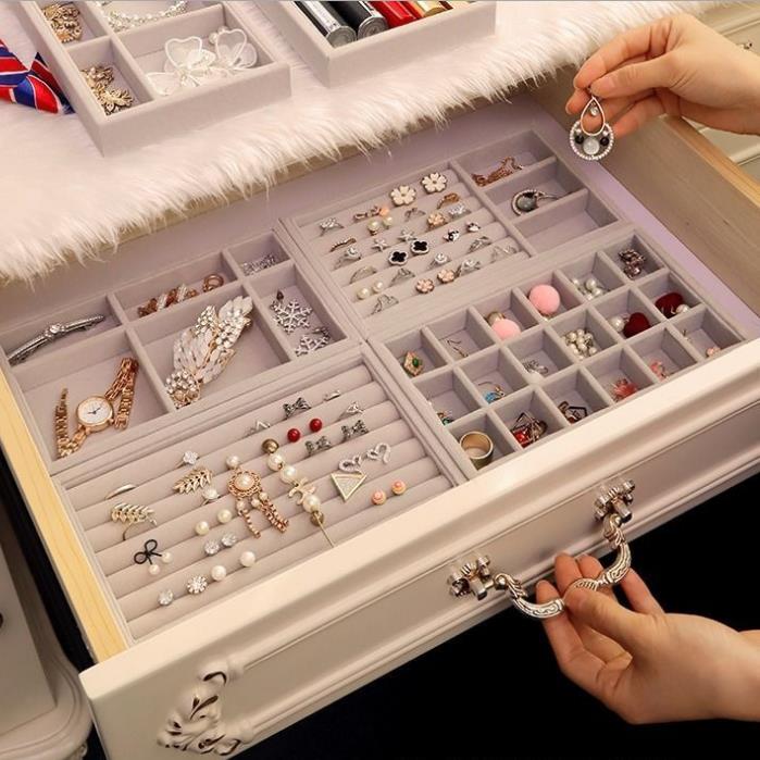 Multifunctional flannelette jewelry necklace hairpin ring earrings organizer box