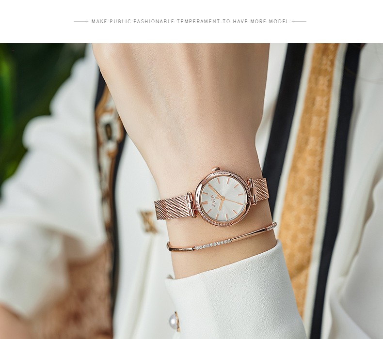 Yiwu Good Goods s Korean Version Girls' Network Ribbon Waterproof Fashionable White-collar Quartz Watch JA-1284 detail image 8