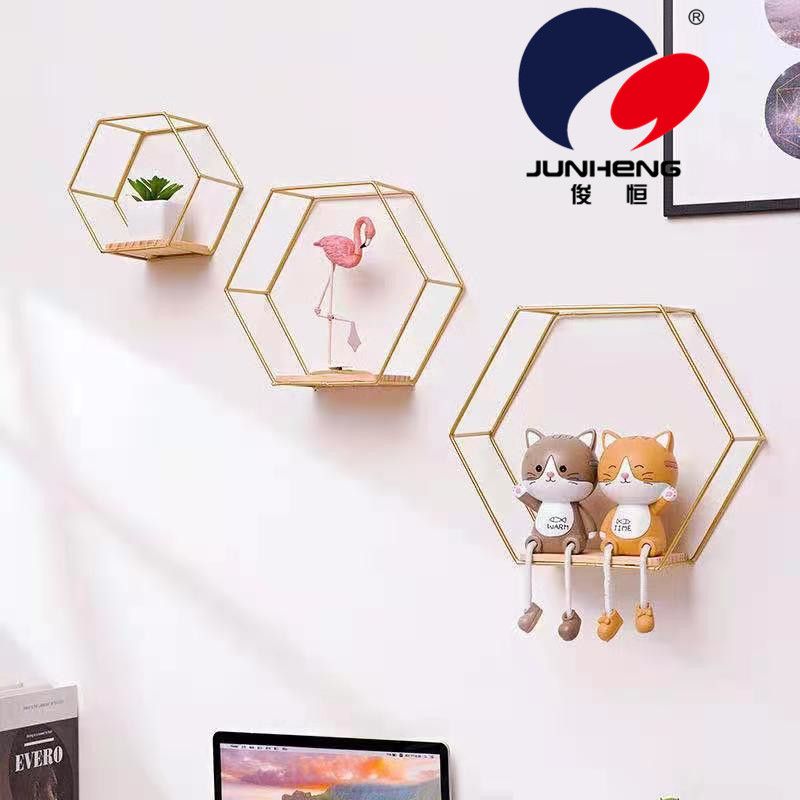 Creative iron art wall hexagonal storage rack Living room wall wall hanging bedroom wall storage rack