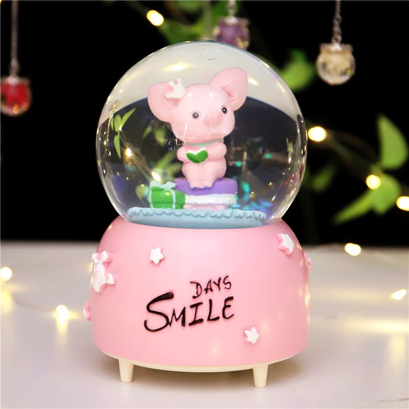 Cute pig crystal ball music box Music box Snow birthday gift Wedding man and woman give birth to children bestie Valentine's Day full figure