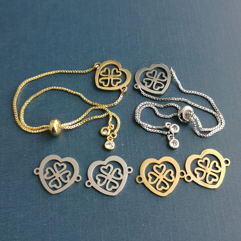 Cross-border new product diy jewelry accessories: titanium steel smooth four-leaf clover accessory bracelets and necklaces, four-leaf clover pendants detail image 6