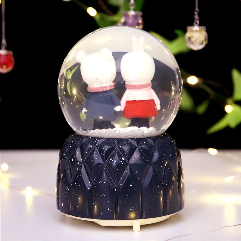Sky couple Bear Crystal Ball Snow Music box Sky City girl music box Children creative gift Specification drawing