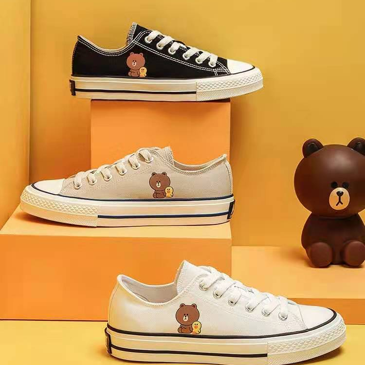 Renben 2779 Official LINE FRIENDS Brown Bear Custom classic canvas shoes for women, new thin and versatile sneakers, trendy