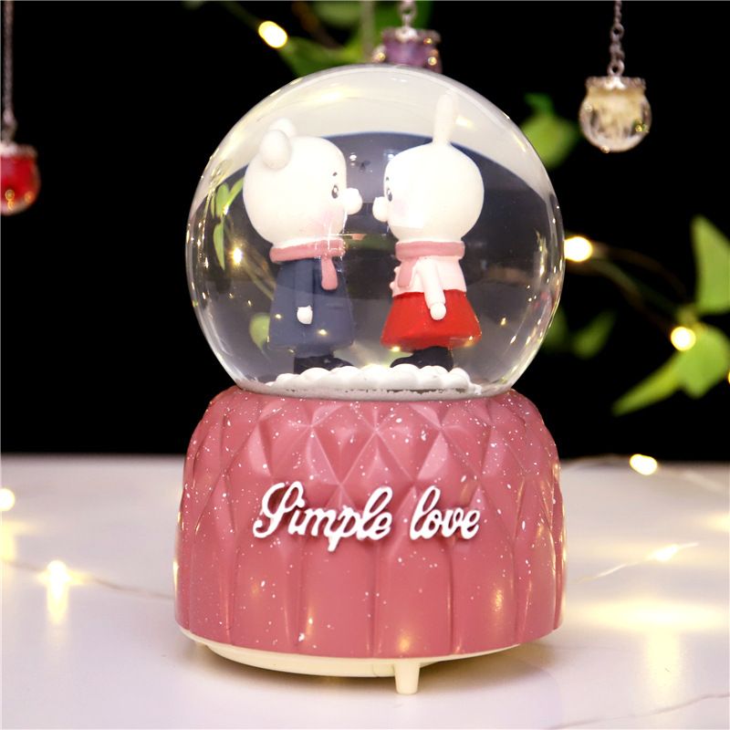 Sky couple Bear Crystal Ball Snow Music box Sky City girl music box Children creative gift full figure