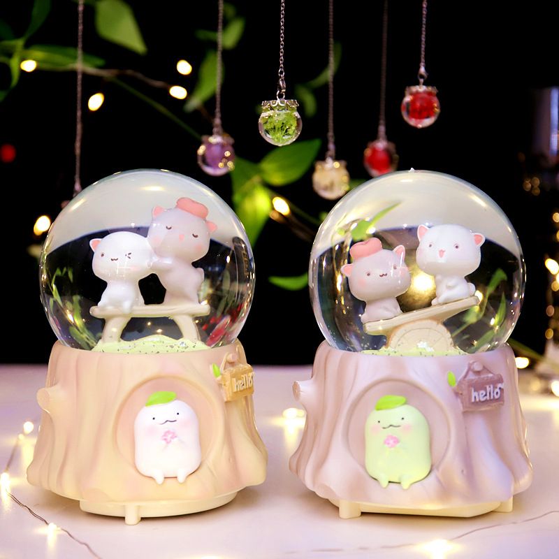 Jam Jam Cat crystal Ball Music box Girl music box best friend children Lovers girlfriend birthday Christmas present details Picture