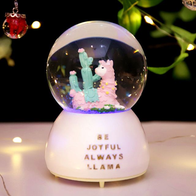 Creative gift Alpaca girl heart cartoon cute crystal ball music box Music box birthday gift for girls details Picture