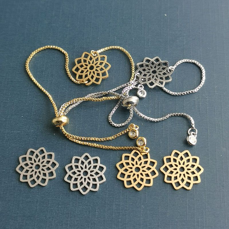 DIY stainless steel cut and hollowed-out lotus pendant necklace, titanium steel jewelry accessories, lotus bracelet pendant Item Picture