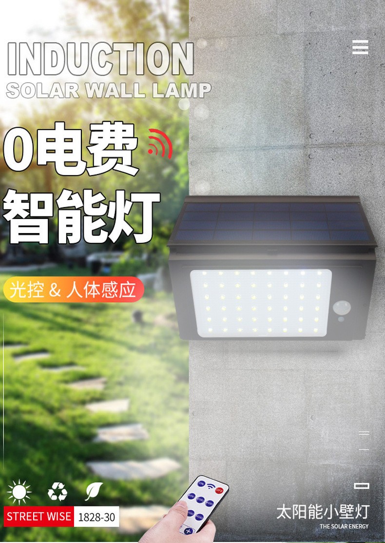 新款折叠太阳能户外灯48LED路灯人体感应灯超亮花园壁灯跨境电商详情图9