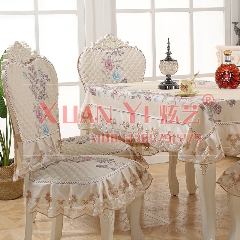 蕾丝椅子坐垫靠垫套加大欧式餐椅垫套装家用餐桌布圆桌布布艺包邮详情图4