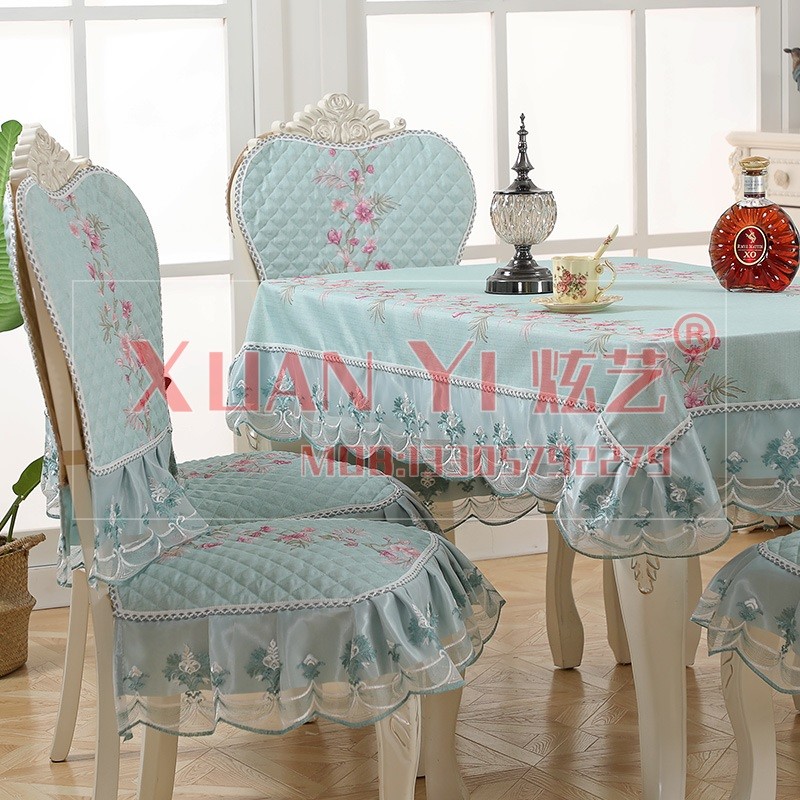 蕾丝椅子坐垫靠垫套加大欧式餐椅垫套装家用餐桌布圆桌布布艺包邮详情图1