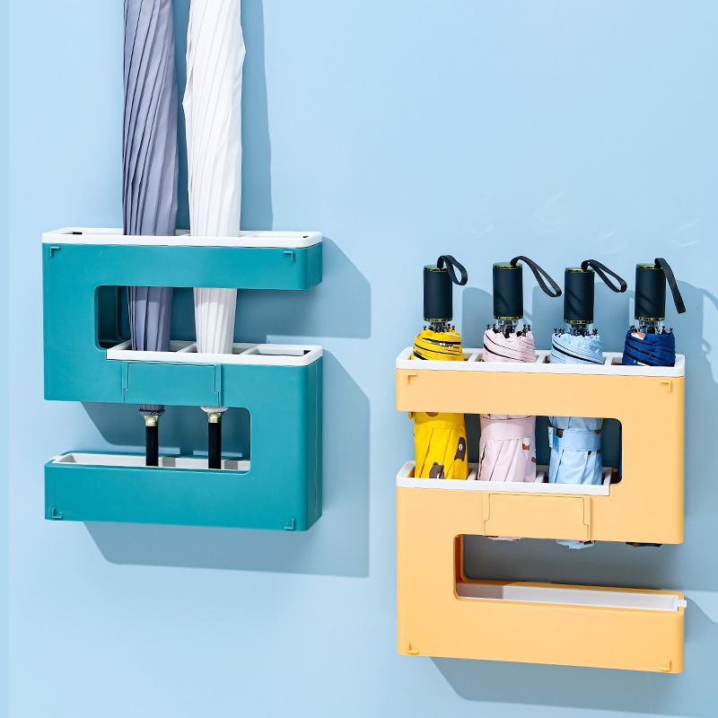 Creative plastic umbrella rack, door rear wall-mounted non-drilling sunshade umbrella storage rack, double-layer storage rack, commercial hanging rack Specification drawing