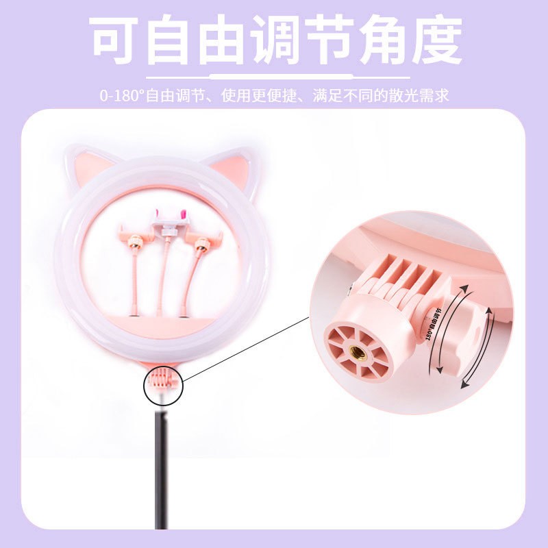 RK45萌猫耳款补光灯 美颜嫩肤灯 网红专业手机直播灯 20寸环形灯详情图11