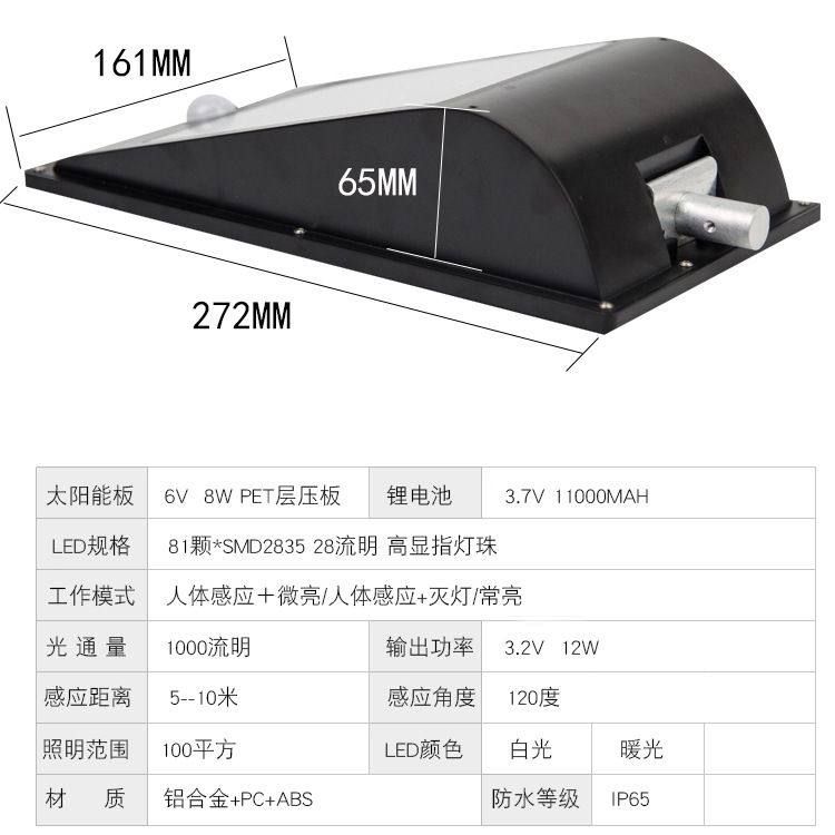 Solar outdoor garden lamp human body sensor lamp New countryside 100W lighting street lamp details Picture