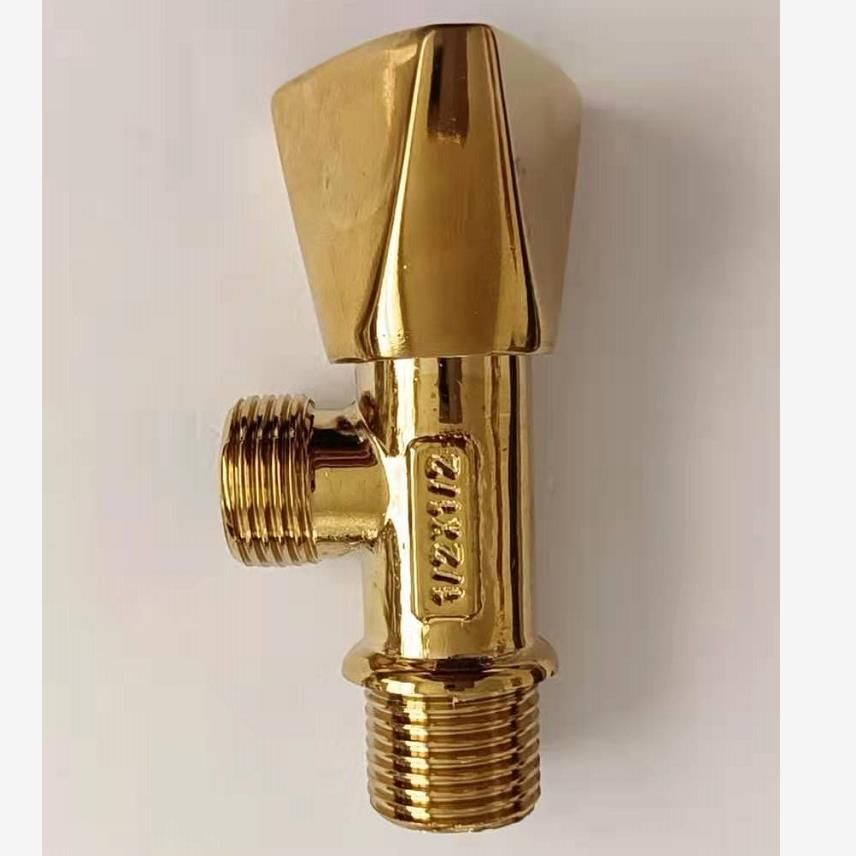 1/2"* 1/2" BRASS BODY BRASS CARTRIDGE ZINC TRAINGLE KNOB SLOW OPEN FULL TURN ANGLE VALVE  thumbnail