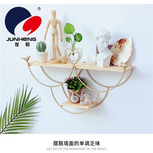 创意北欧风家居墙上金色水培款双层壁挂客厅卧室房间布置装饰品置物架